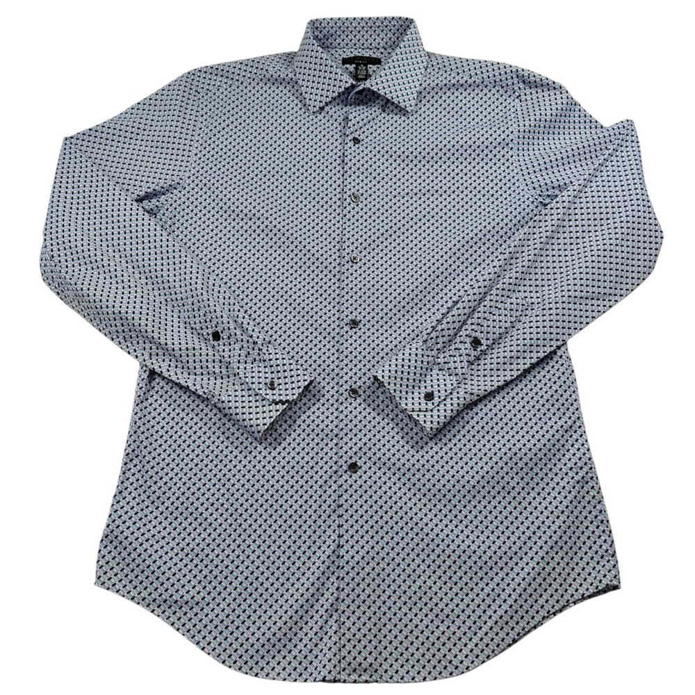 Alfani Mens Slim Fit Geometric Dress Shirt Blue Purple Stretch M 15-15.5 34-35